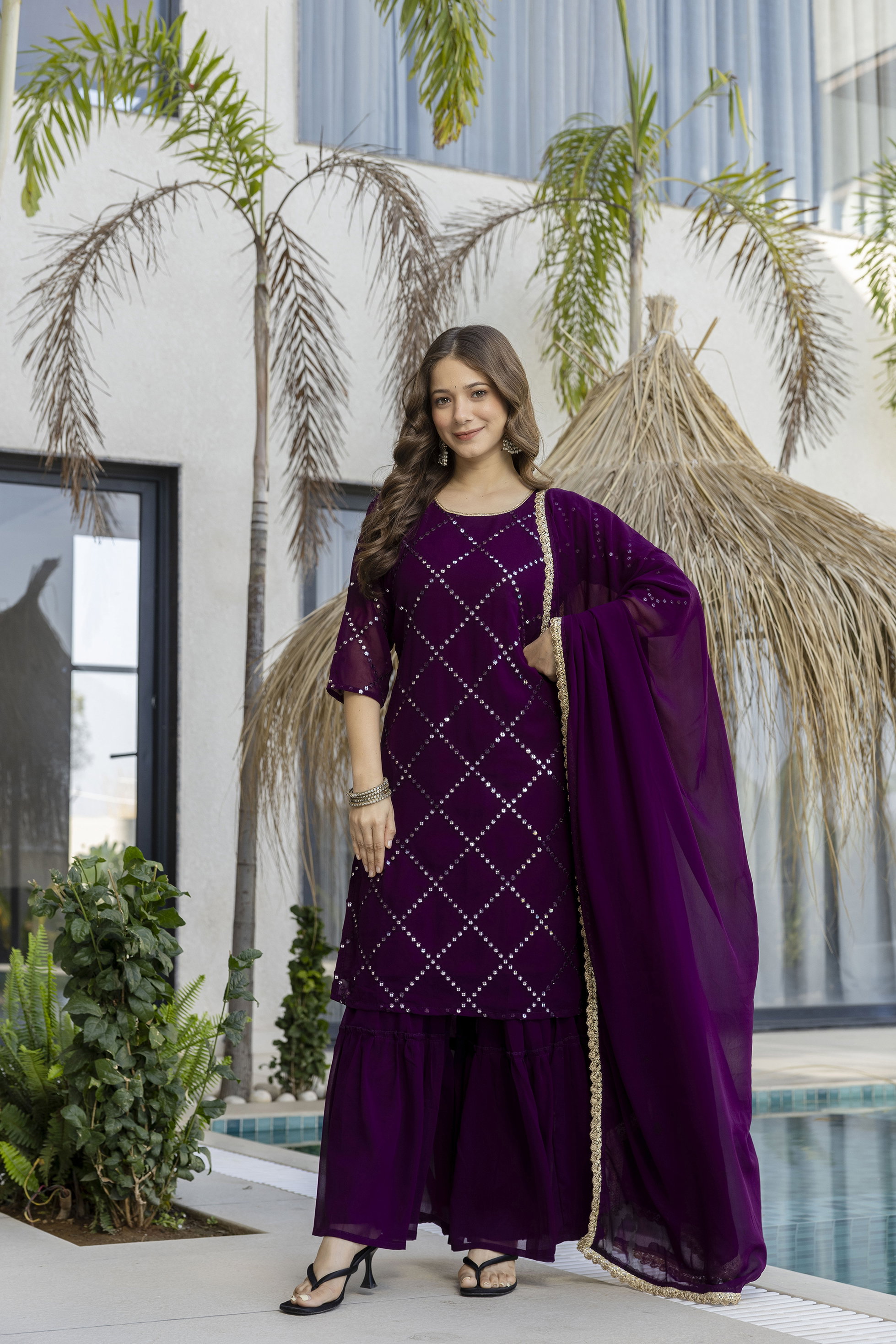 Arasuhani 01 Georgette Faux With Embroidery Work Kurti Pant And Dupatta