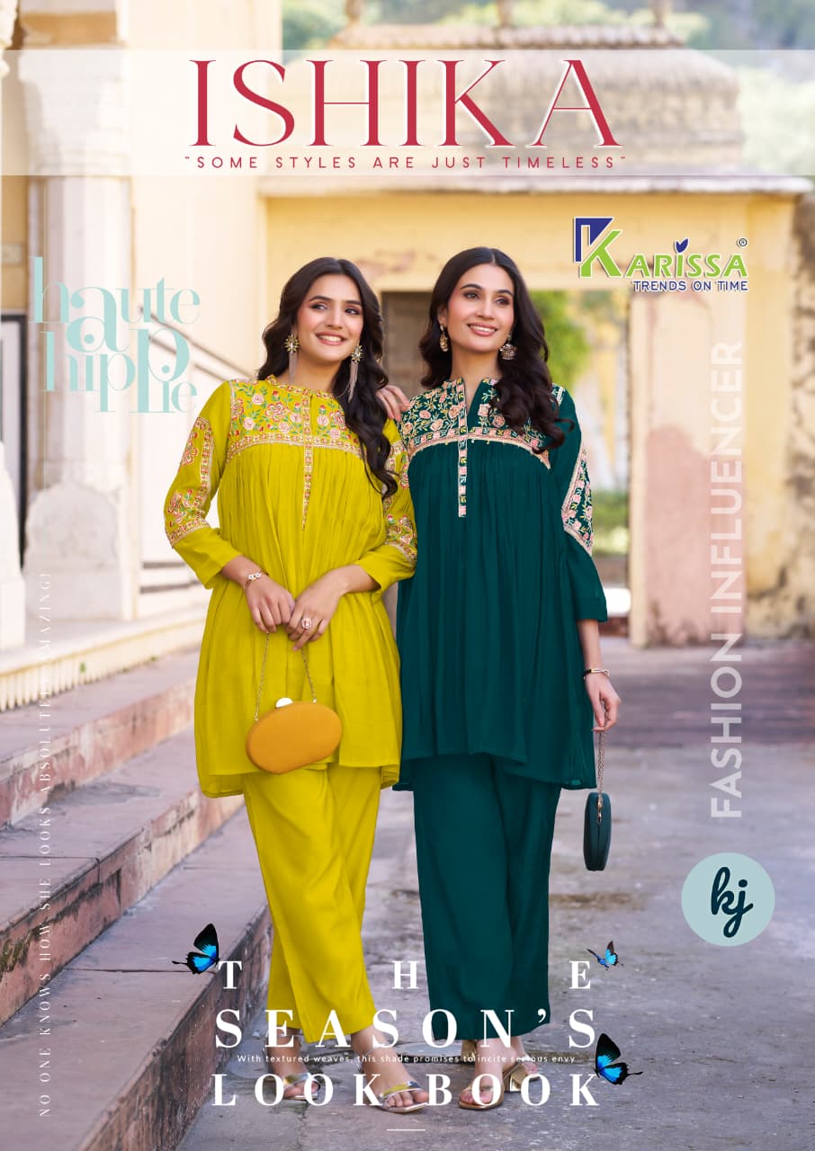 Karissa Ishika Viscose Mal Chanderi Thread Work Co Ord Set Collection