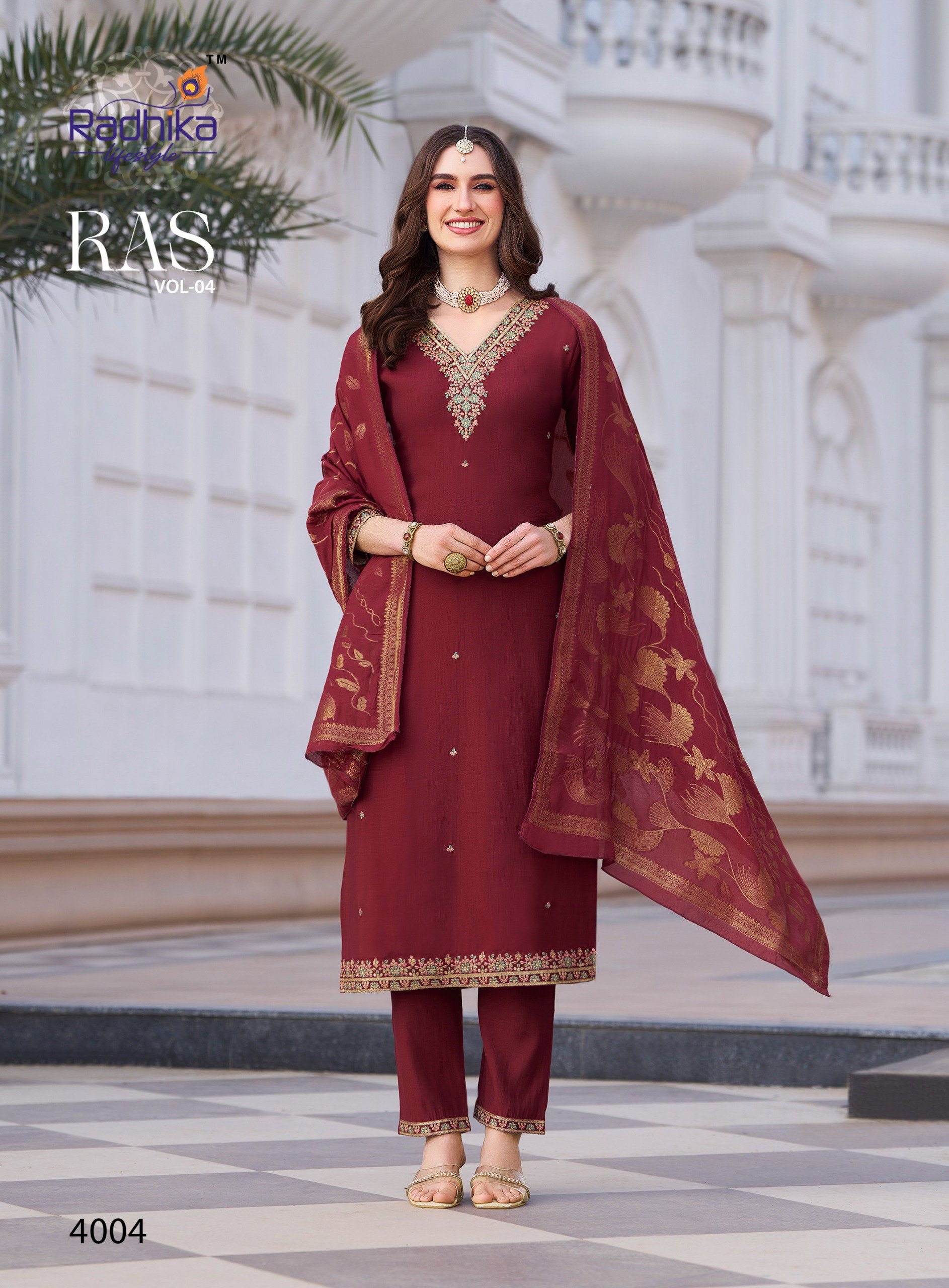 Radhika Ras Vol 4 Vertican Silk With Embroidery Work Kurti Pant And Dupatta