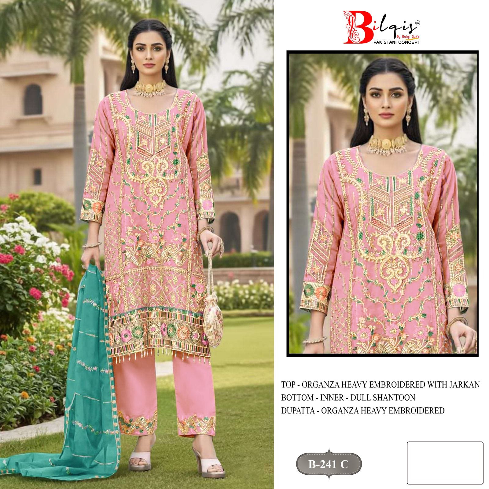Bilqis B 241 A To D Organza With Embroidery Pakistani Salwar Kameez