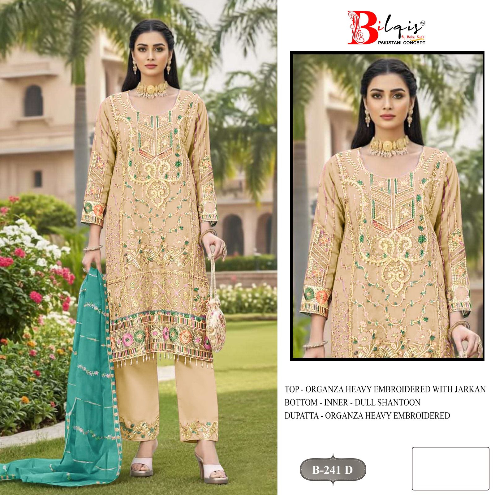 Bilqis B 241 A To D Organza With Embroidery Pakistani Salwar Kameez