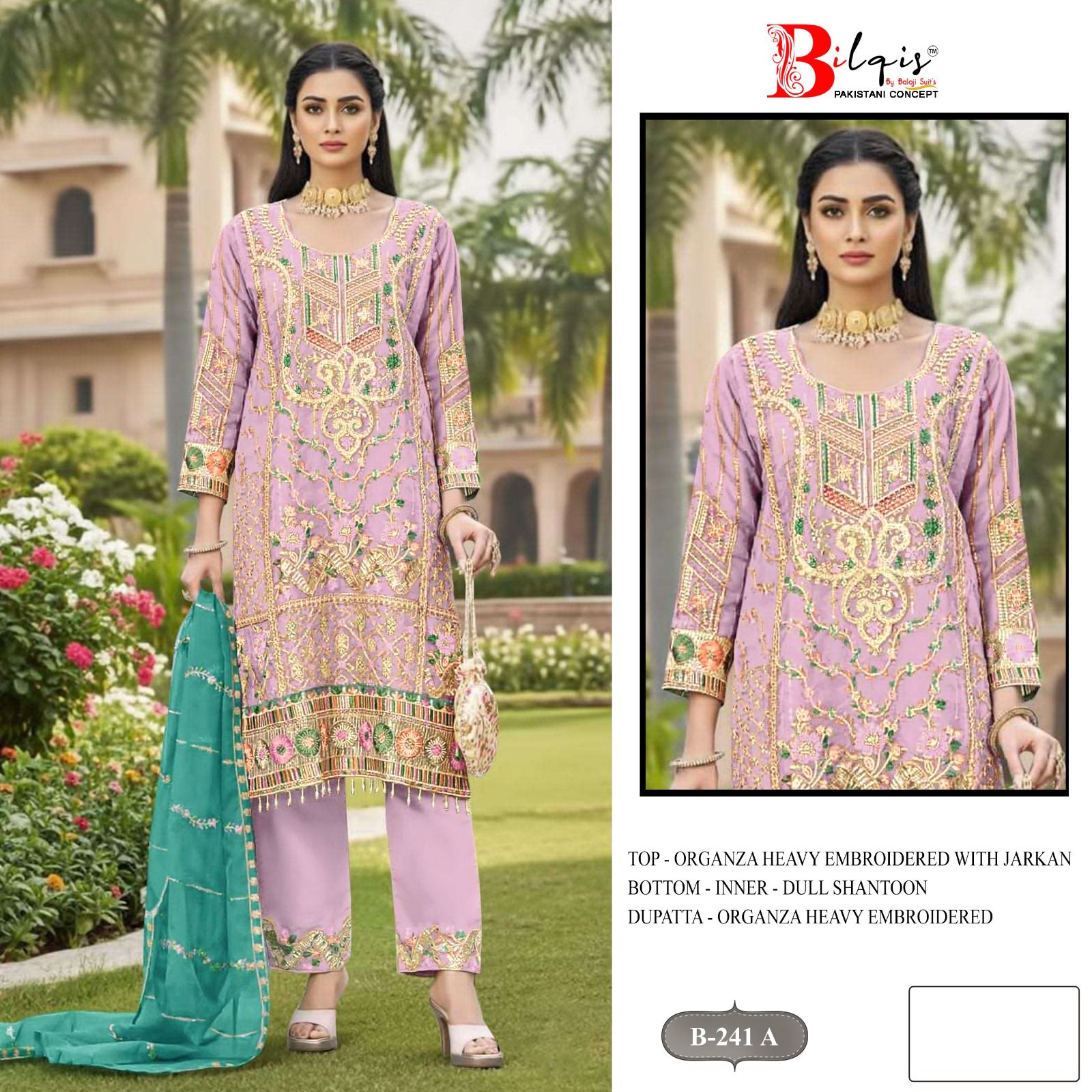 Bilqis B 241 A To D Organza With Embroidery Pakistani Salwar Kameez