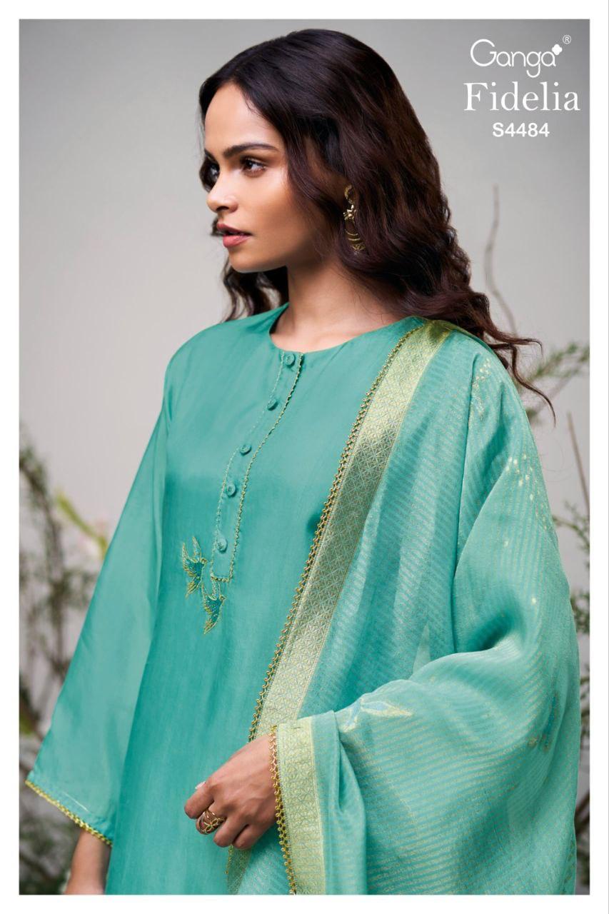 Ganga Fidelia 4484 Bemberg Silk With Handwork Embroidery Salwar Kameez