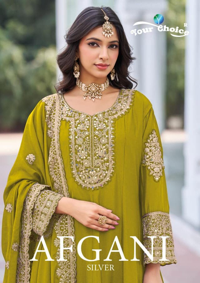 Your Choice Afgani Silver Chinon With Work Designer Salwar Kameez