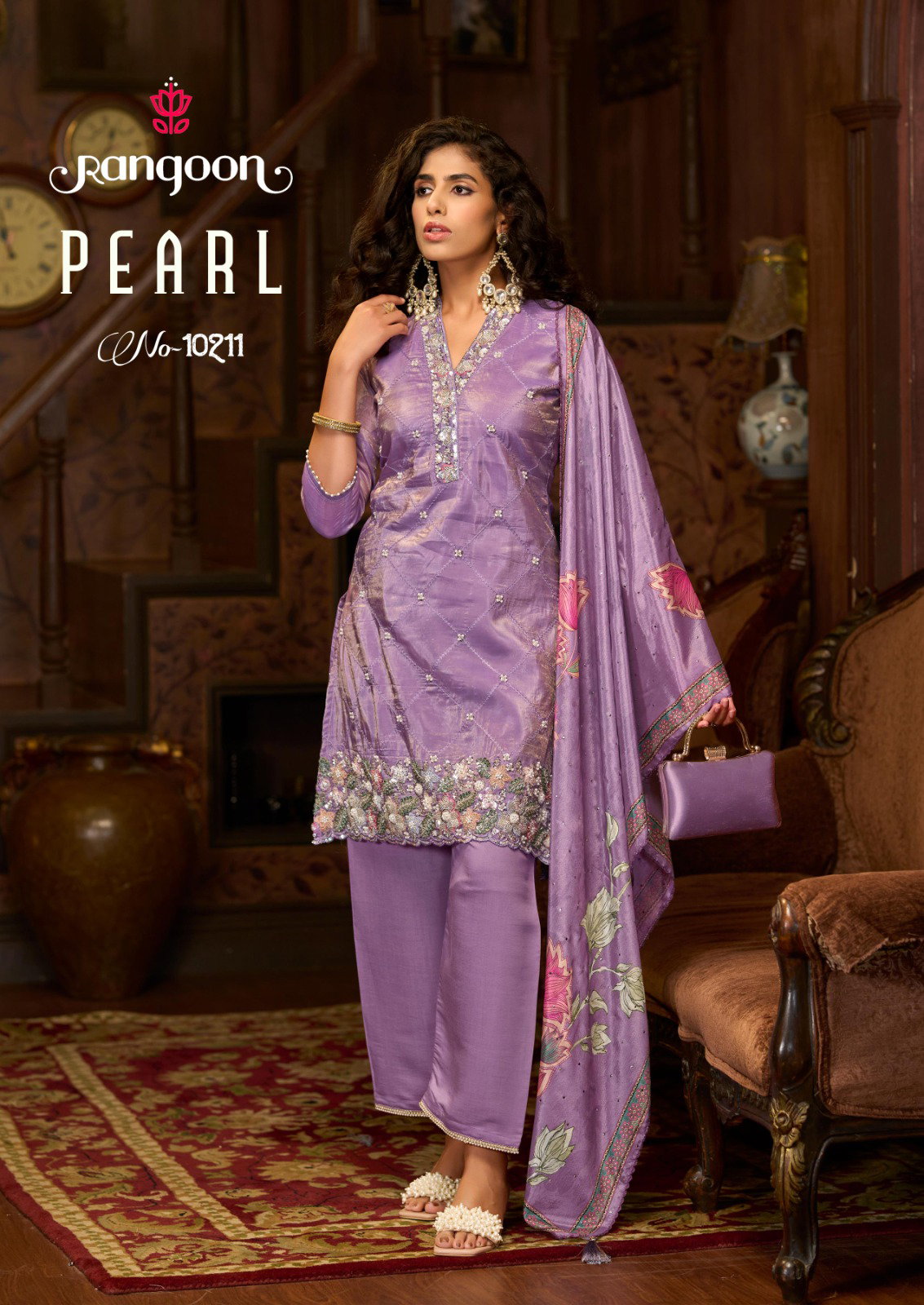 Rangoon Pearl 10211 Gold Cruch With Fancy Beats Work Kurti Pant And Dupatta