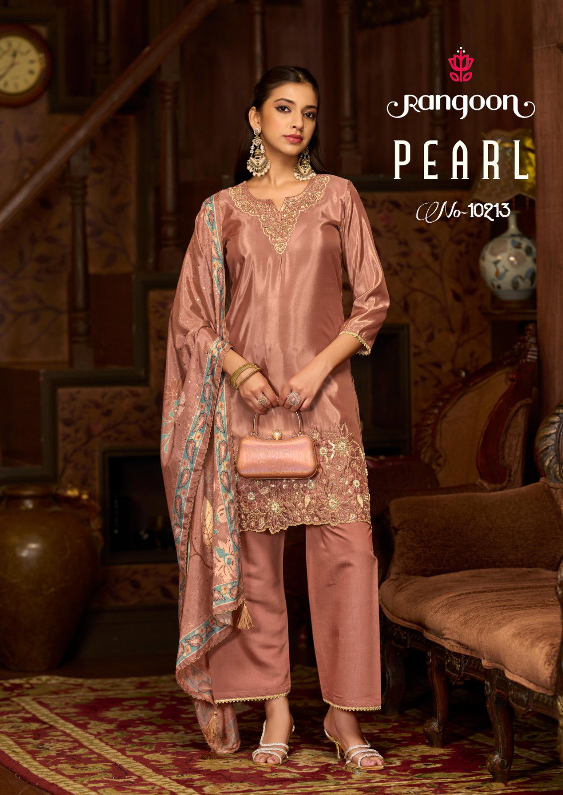 Rangoon Pearl 10211 Gold Cruch With Fancy Beats Work Kurti Pant And Dupatta