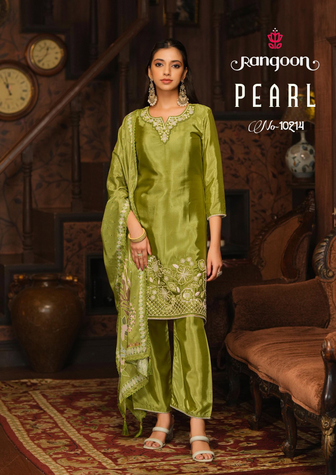Rangoon Pearl 10211 Gold Cruch With Fancy Beats Work Kurti Pant And Dupatta
