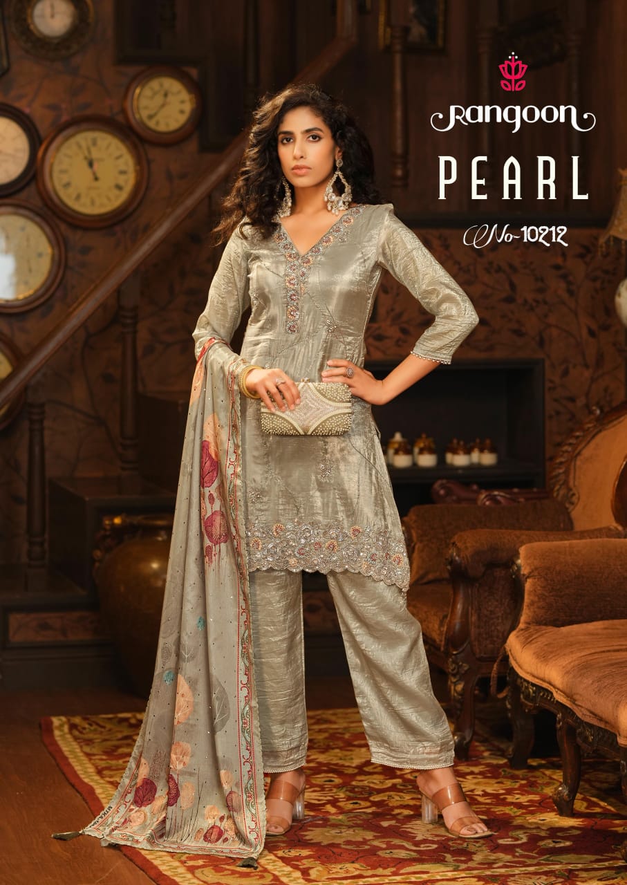 Rangoon Pearl 10211 Gold Cruch With Fancy Beats Work Kurti Pant And Dupatta