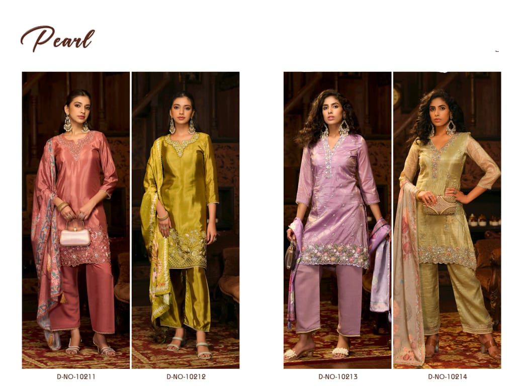Rangoon Pearl 10211 Gold Cruch With Fancy Beats Work Kurti Pant And Dupatta