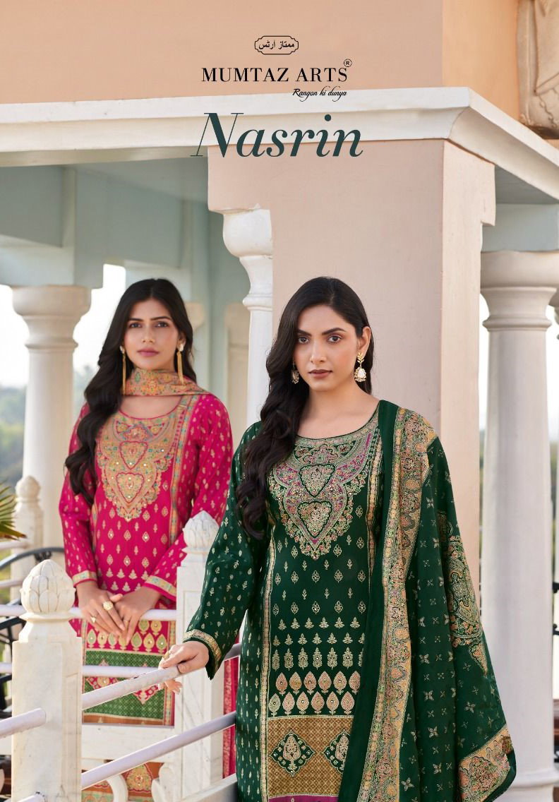 Mumtaz Narsin Viscose Muslin Digital With Fancy Work Dress Material