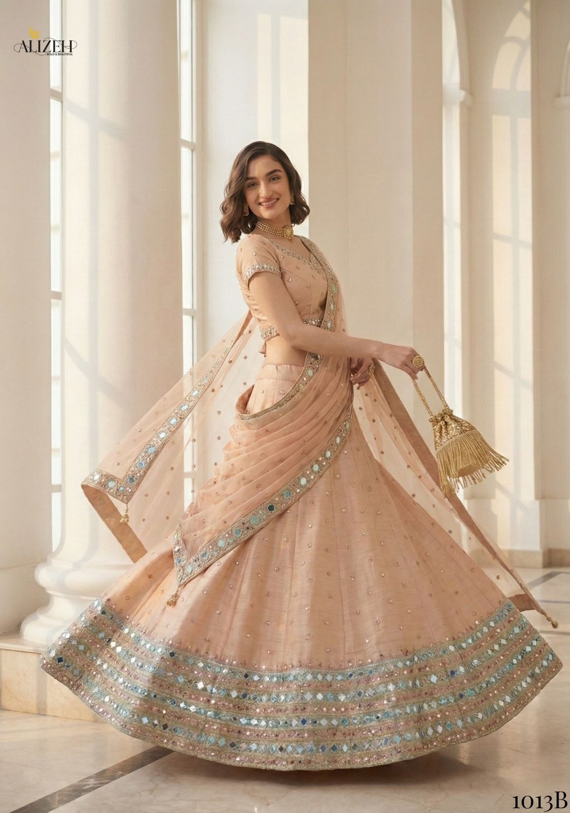 Alizeh Mirror Maze Silk Embroidery Mirror Work Lehenga Choli Collection