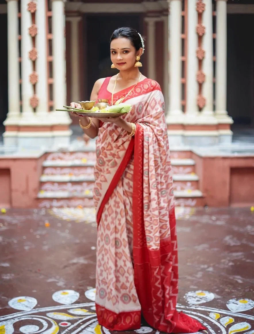 Scmg Shweta Linen Woven Ikkat Saree Collection
