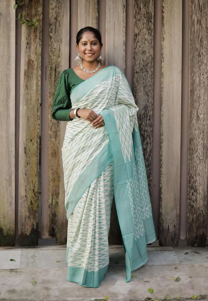 Scmg Shweta Linen Woven Ikkat Saree Collection
