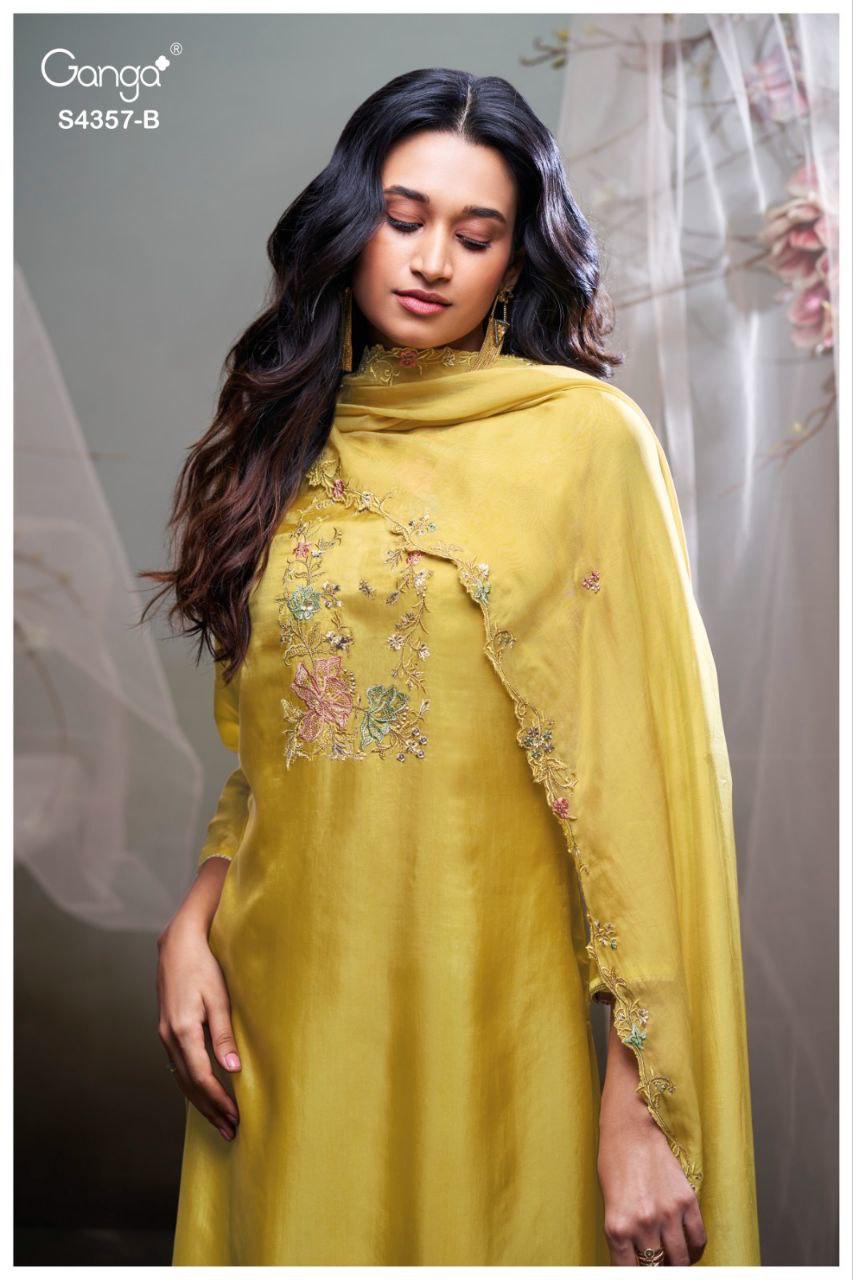 Ganga Jezmee 4357 Bemberg Solid With Embroidery Work Dress Material
