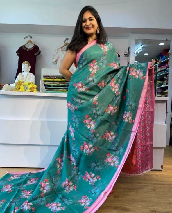 Scmg Mangala Linen Printed Manglagiri Saree Collection