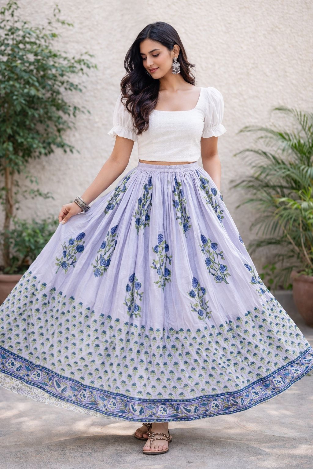 Naisha K 600 Mulmul Printed Flared Skirt Collection