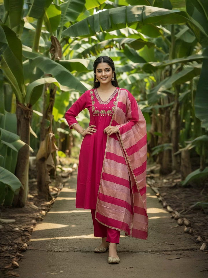 Navya Kurti 206 Party Wear Embroidery Worked Silk Blend Kurti with Pant and Dupatta Set