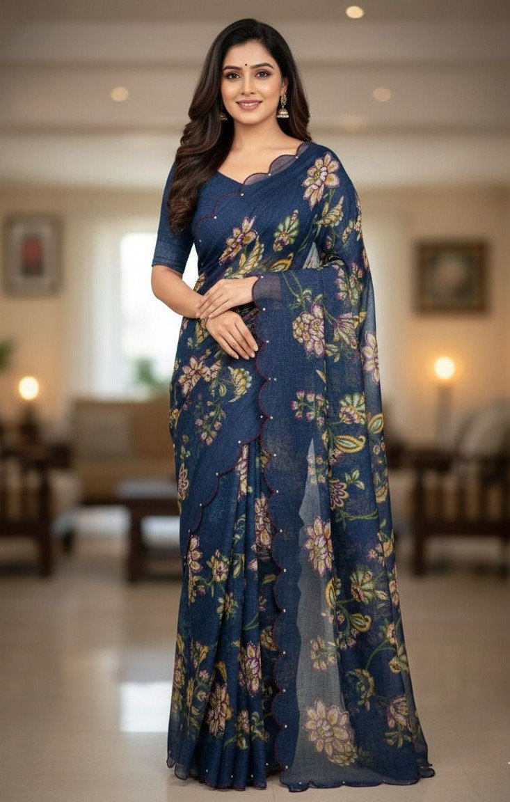 Vt 801 T Soft Cotton Linen Digital Printed Saree