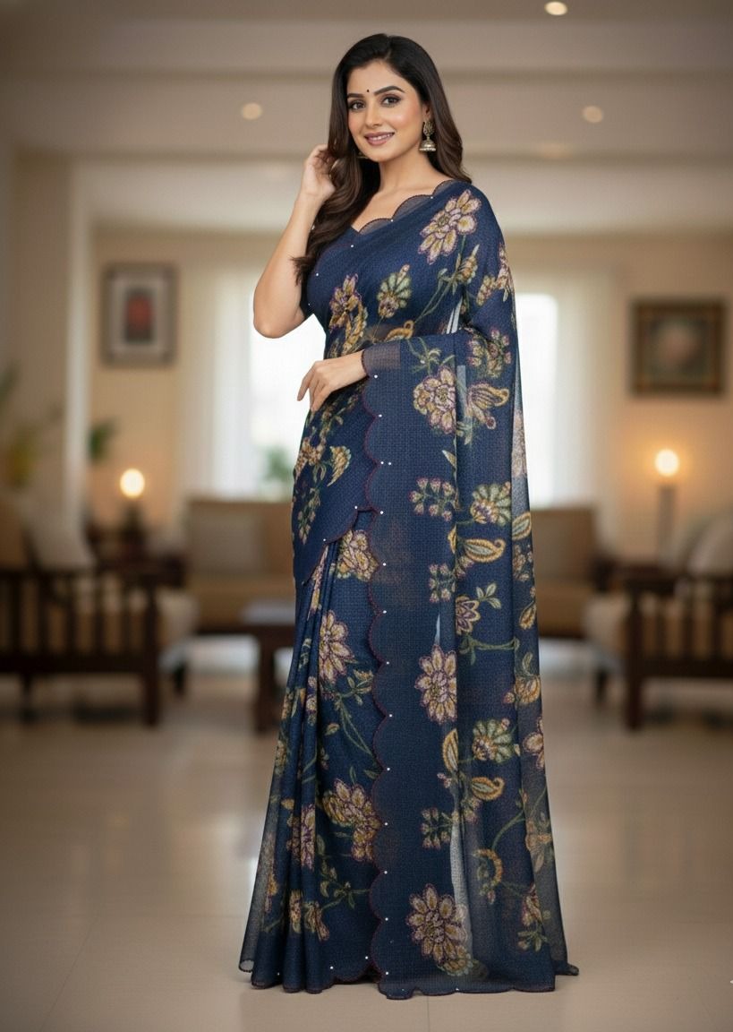 Vt 801 T Soft Cotton Linen Digital Printed Saree