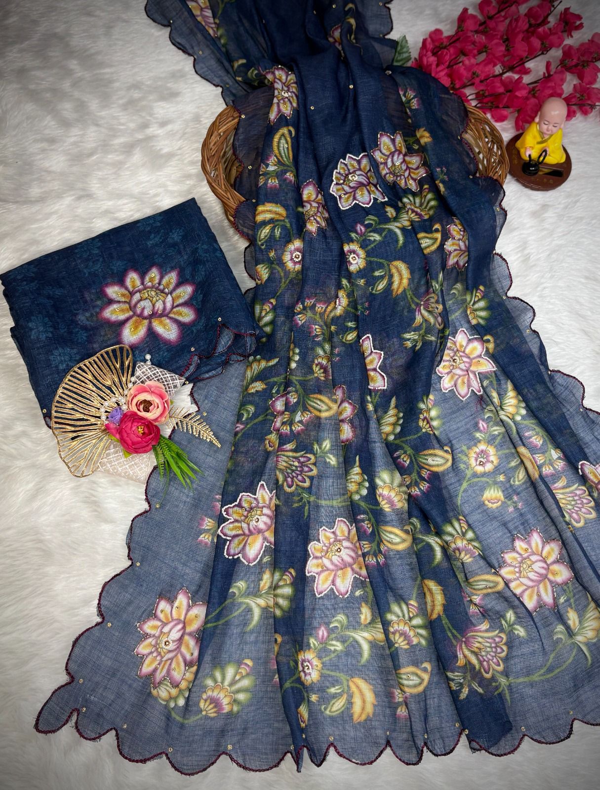 Vt 801 T Soft Cotton Linen Digital Printed Saree