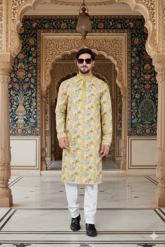 Sumi 44640 To 4466 Emroidiry On Art Silk Kurta Pajama Collection 