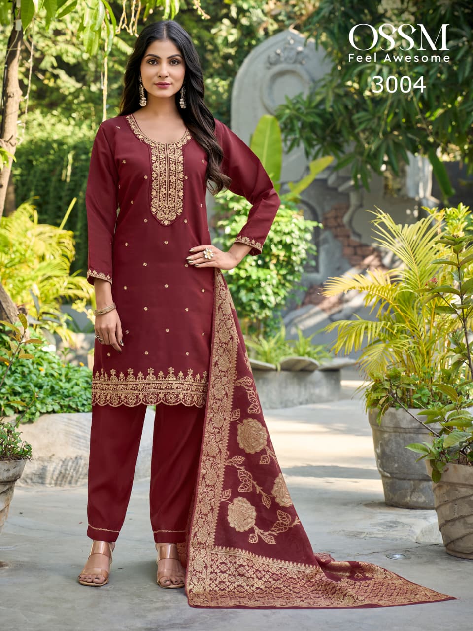 Ossm Mannat Vol 3 Viscose Roman Silk With Embroidery Kurti Pant And Dupatta