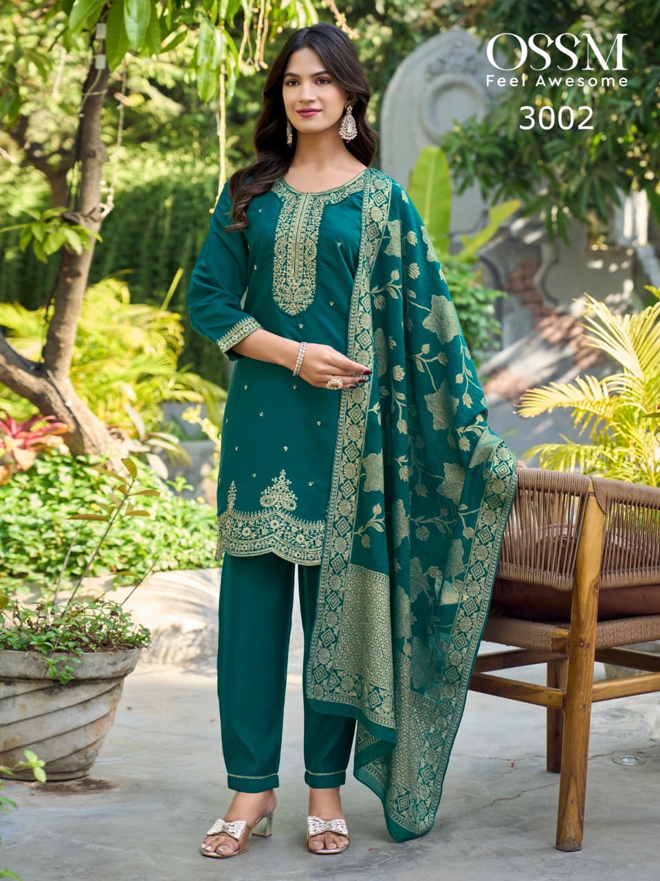 Ossm Mannat Vol 3 Viscose Roman Silk With Embroidery Kurti Pant And Dupatta