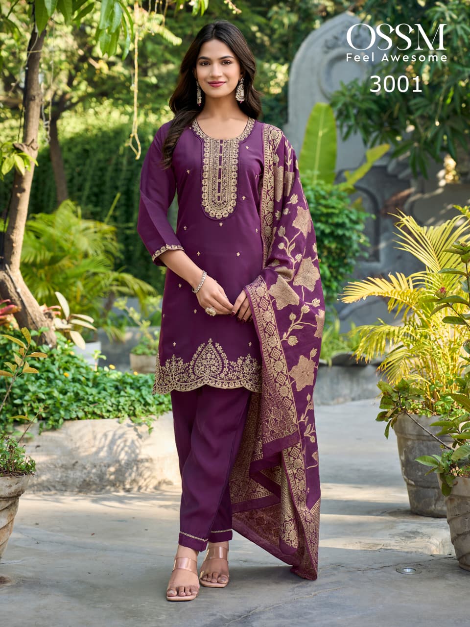 Ossm Mannat Vol 3 Viscose Roman Silk With Embroidery Kurti Pant And Dupatta