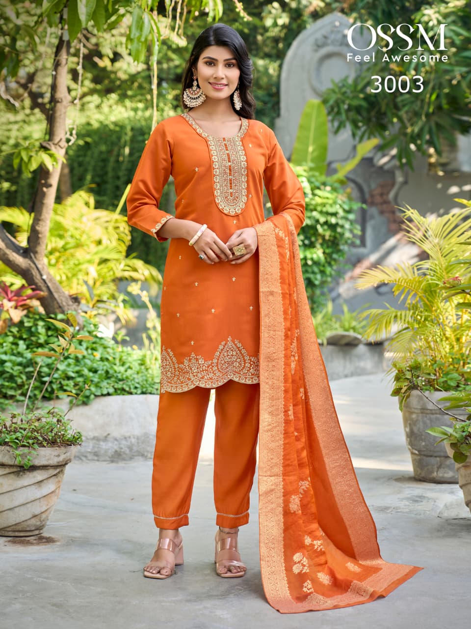 Ossm Mannat Vol 3 Viscose Roman Silk With Embroidery Kurti Pant And Dupatta