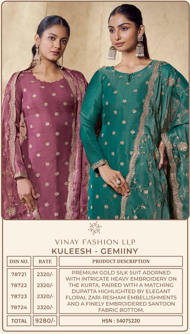 Vinay Kuleesh Gemiiny Silk With Embroidered Designer Salwar Kameez