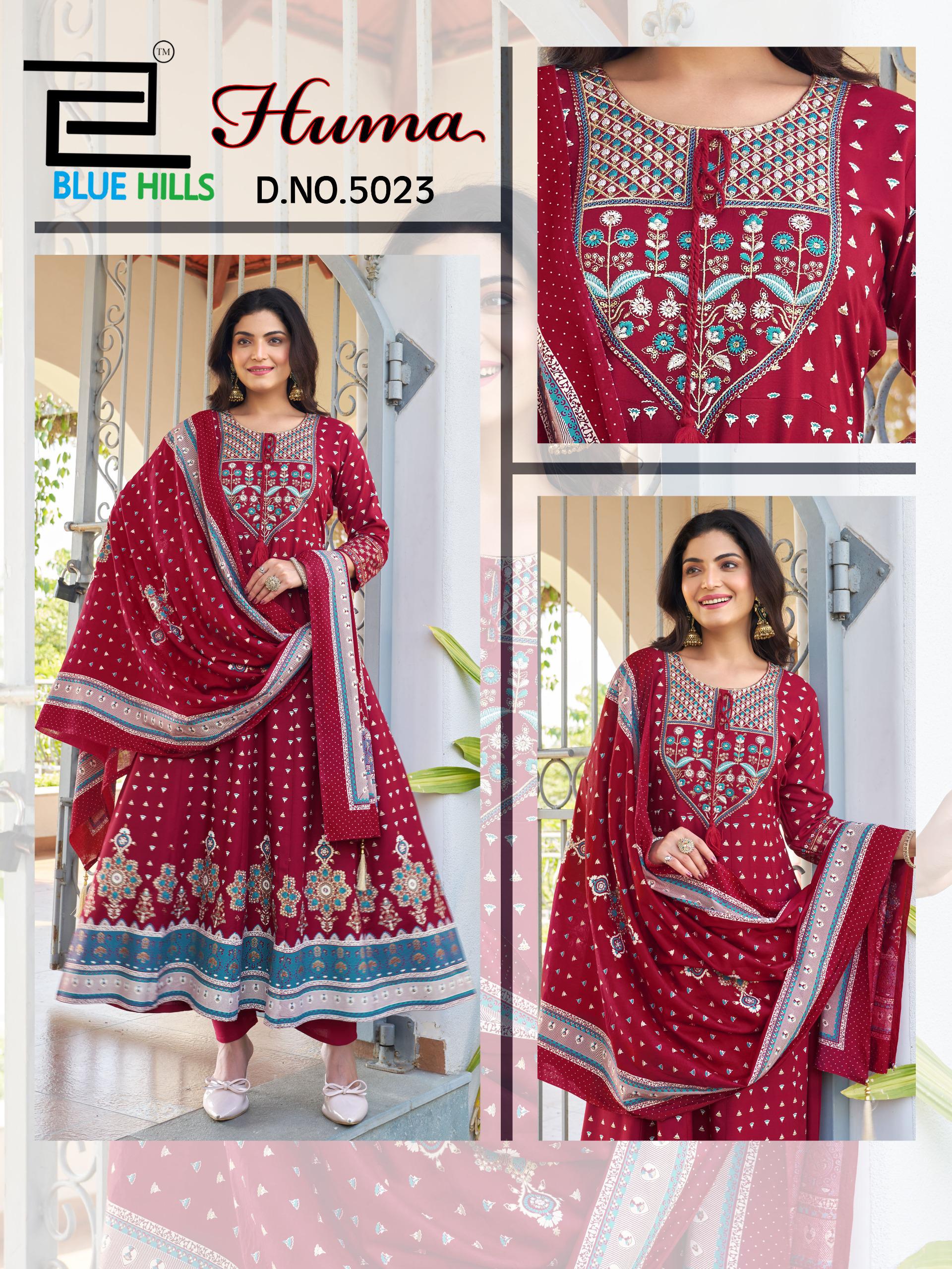 Blue Hills Huma Rayon Chanderi Foil Print Embroidery Kurti Bottom With Dupatta