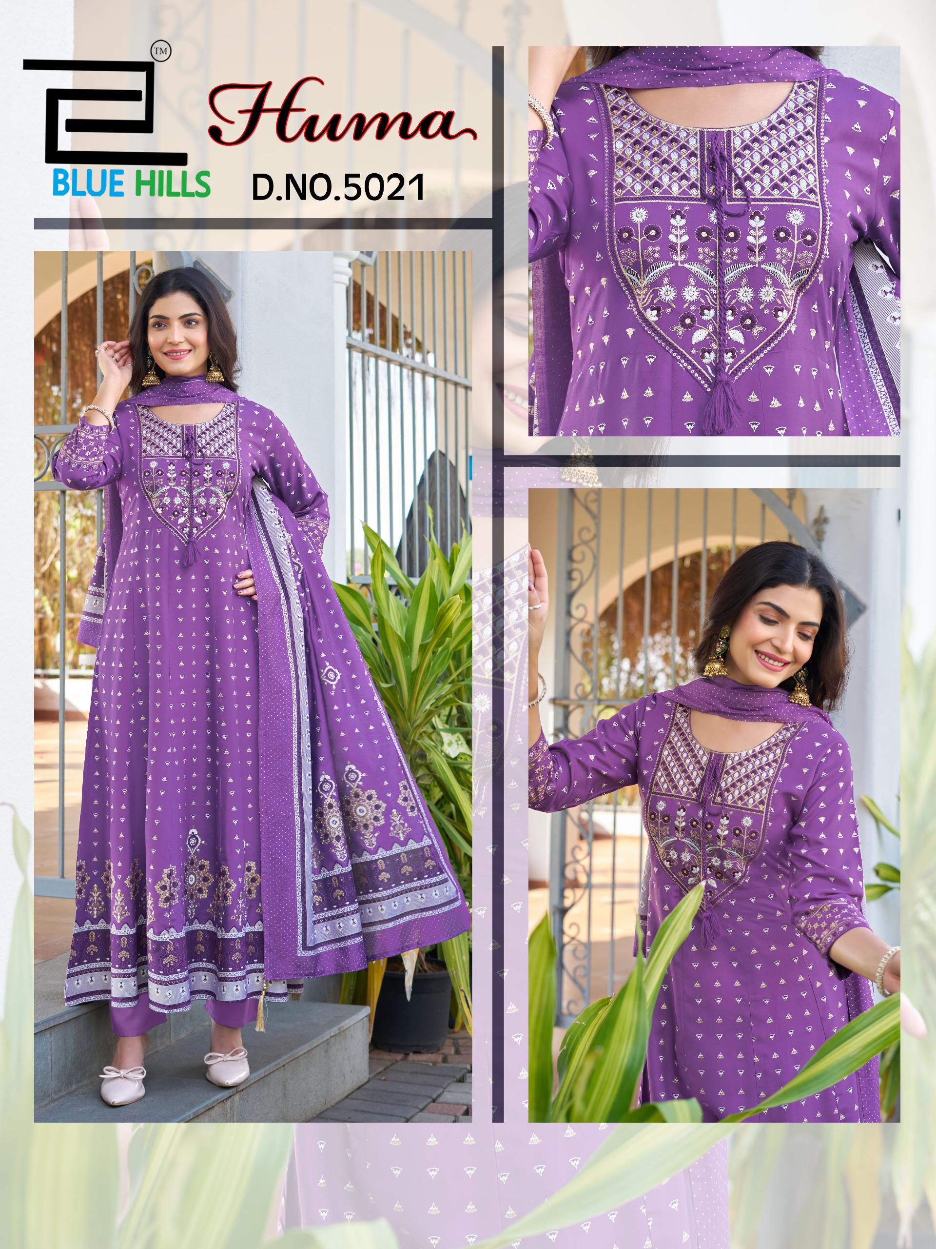 Blue Hills Huma Rayon Chanderi Foil Print Embroidery Kurti Bottom With Dupatta