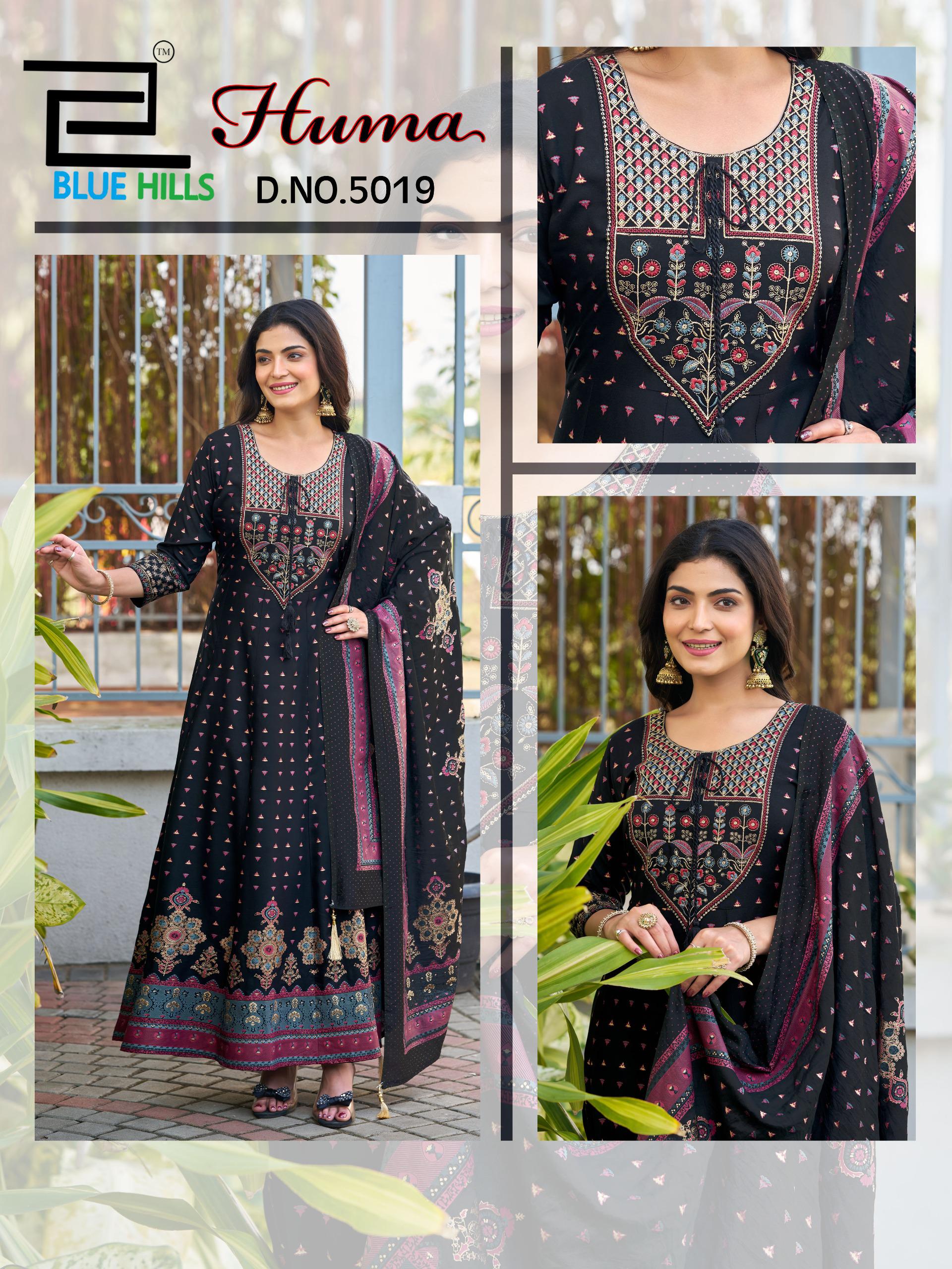 Blue Hills Huma Rayon Chanderi Foil Print Embroidery Kurti Bottom With Dupatta