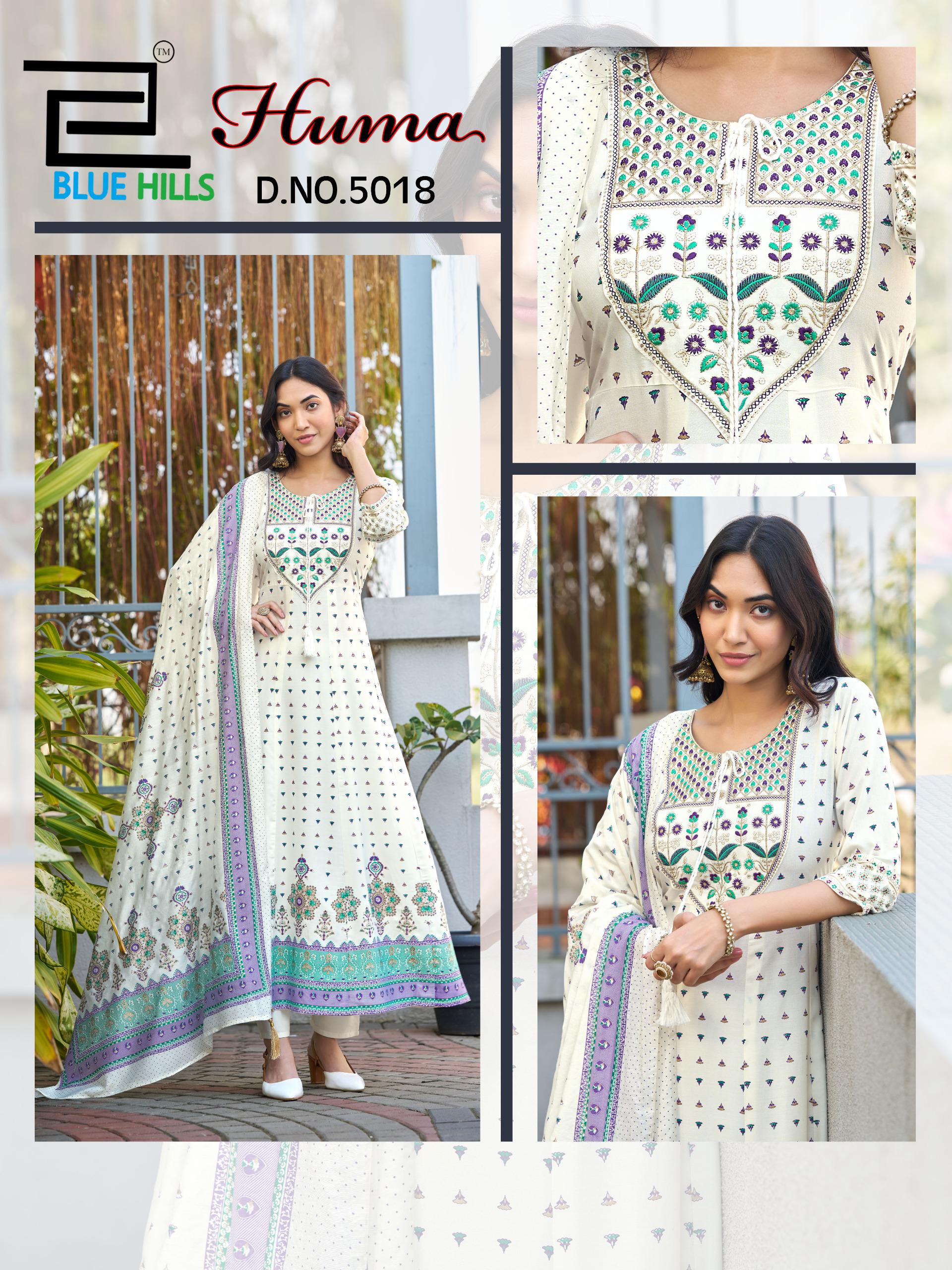 Blue Hills Huma Rayon Chanderi Foil Print Embroidery Kurti Bottom With Dupatta