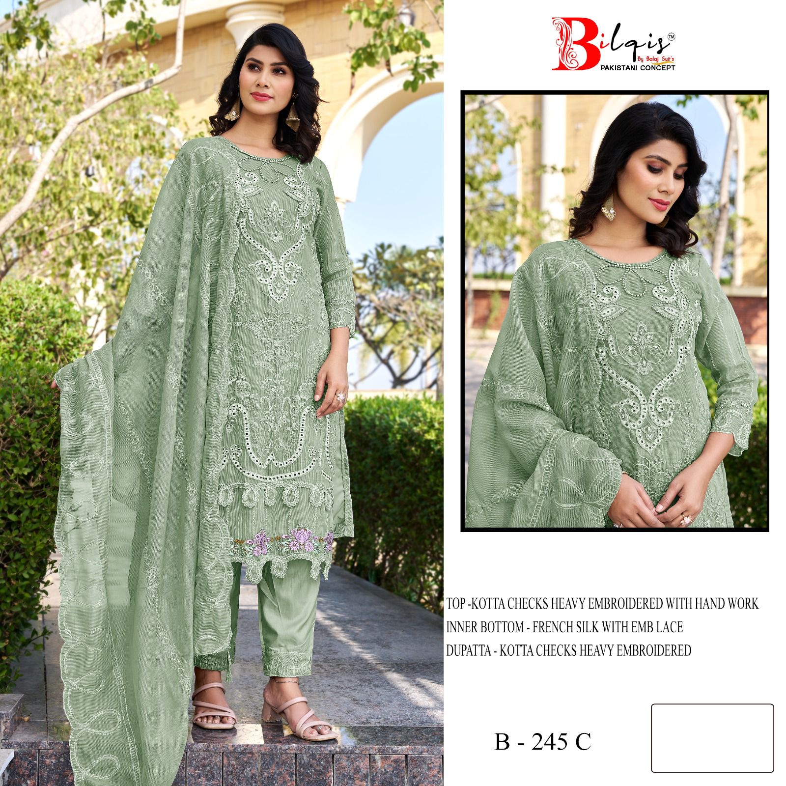 Bilqis B 245 A To D Kota Checks With Embroidered Pakistani Salwar Kameez