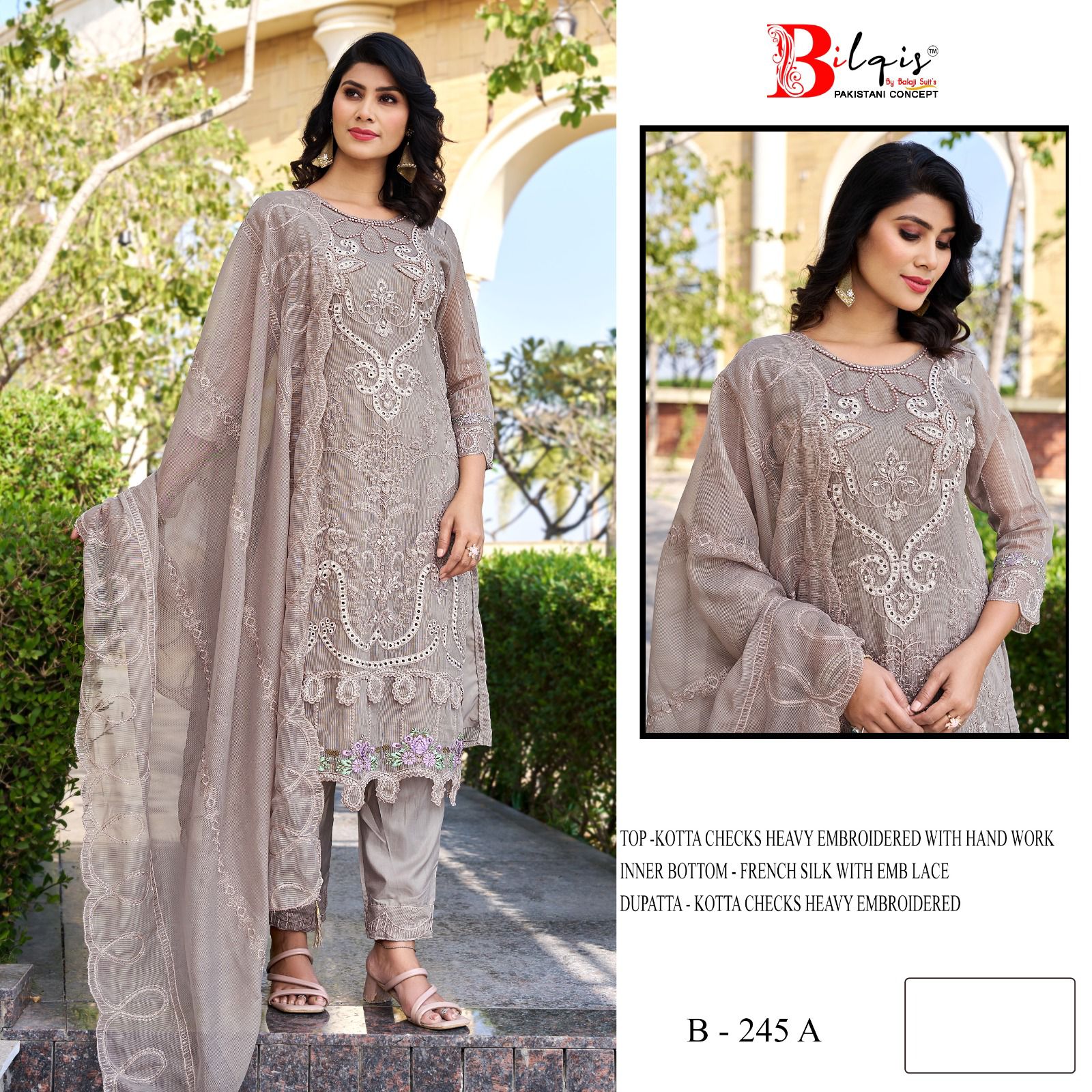 Bilqis B 245 A To D Kota Checks With Embroidered Pakistani Salwar Kameez