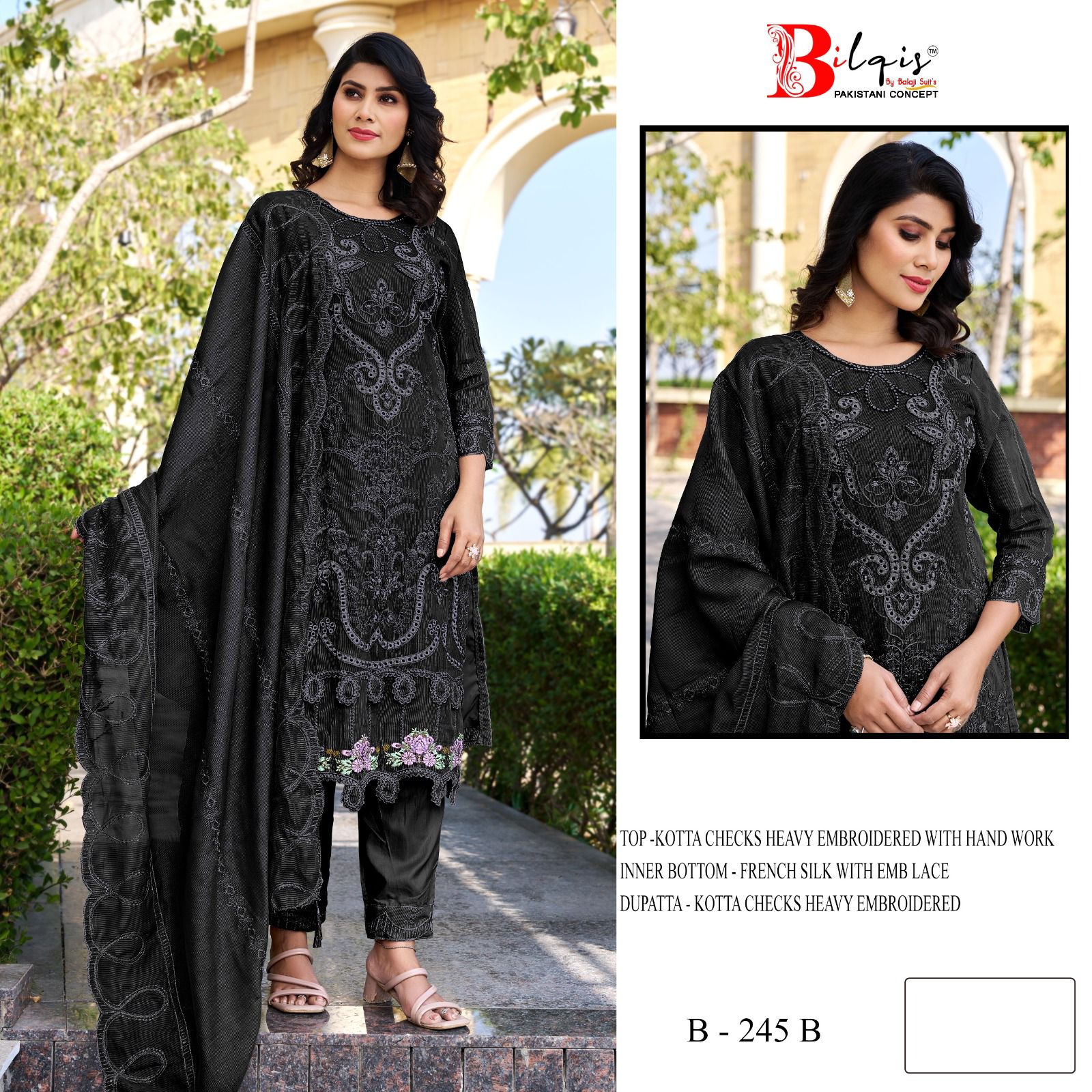Bilqis B 245 A To D Kota Checks With Embroidered Pakistani Salwar Kameez