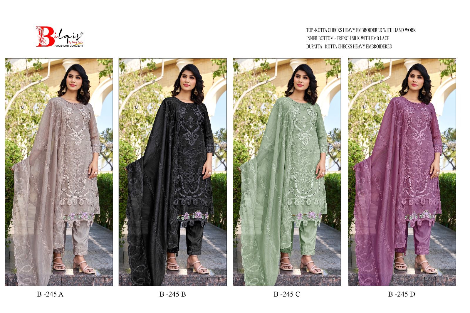 Bilqis B 245 A To D Kota Checks With Embroidered Pakistani Salwar Kameez