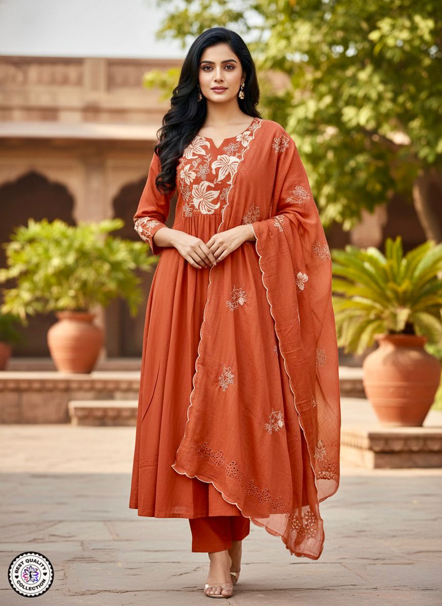 Lekha KL 5128 D Chinon Embroidery Kurti Bottom With Dupatta