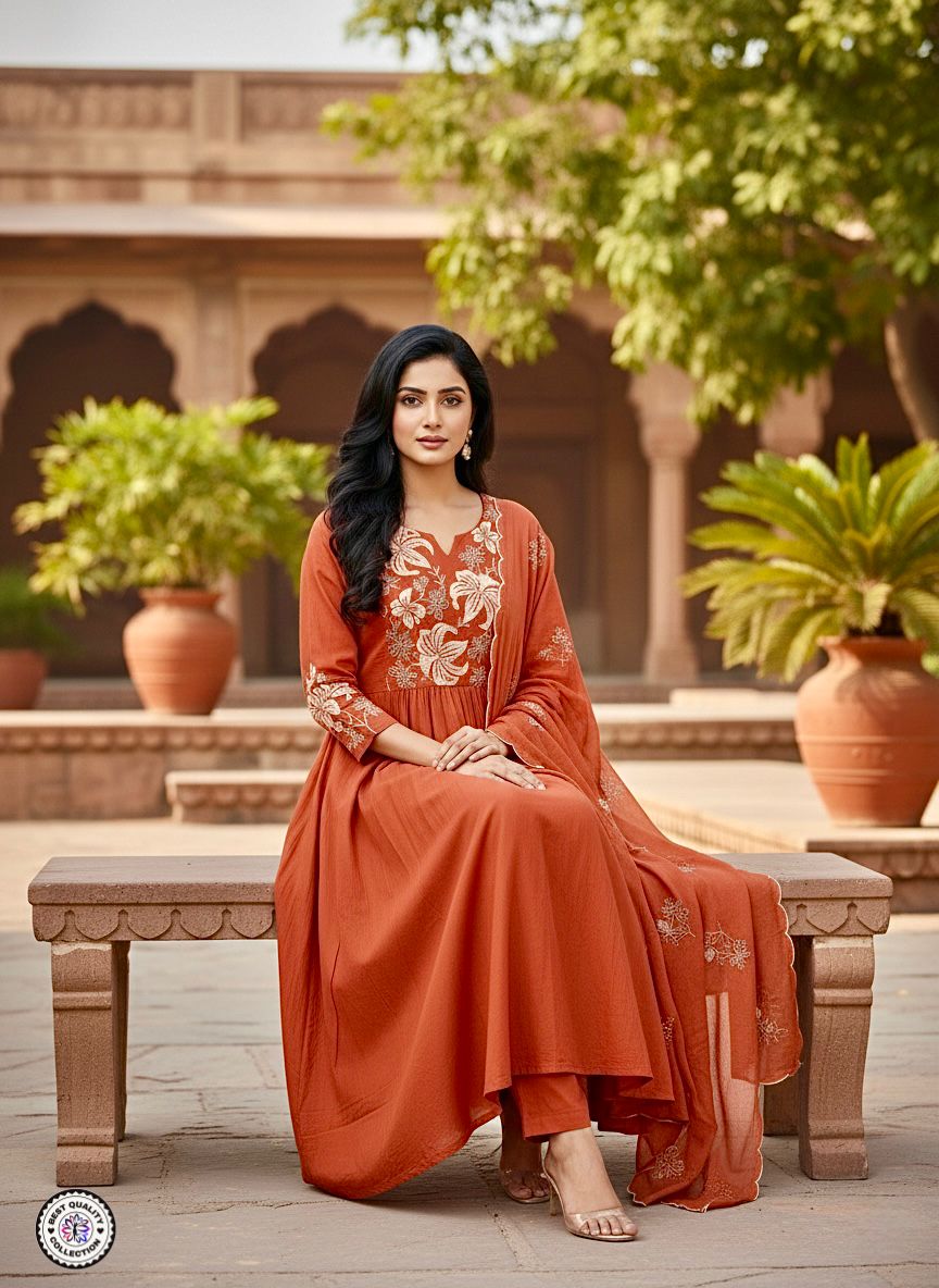 Lekha KL 5128 D Chinon Embroidery Kurti Bottom With Dupatta