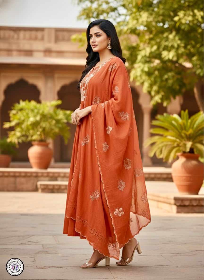 Lekha KL 5128 D Chinon Embroidery Kurti Bottom With Dupatta