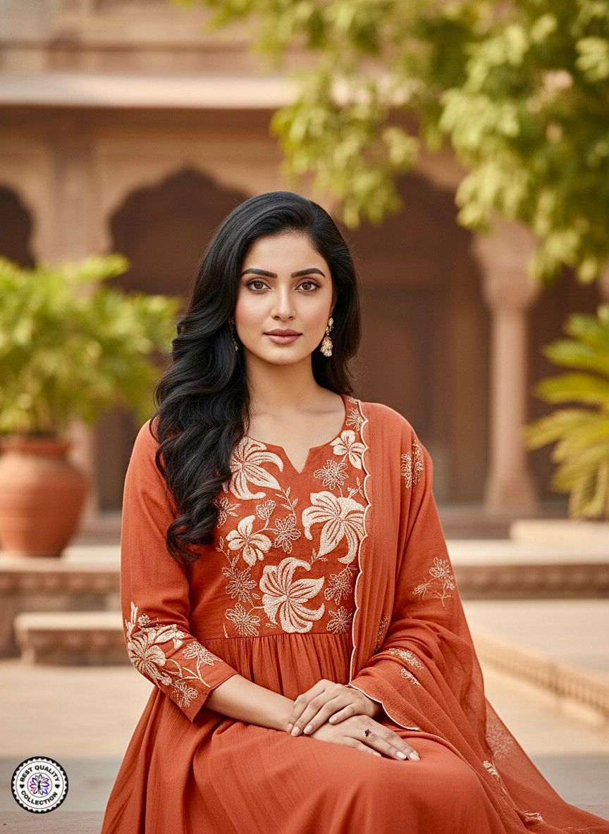 Lekha KL 5128 D Chinon Embroidery Kurti Bottom With Dupatta