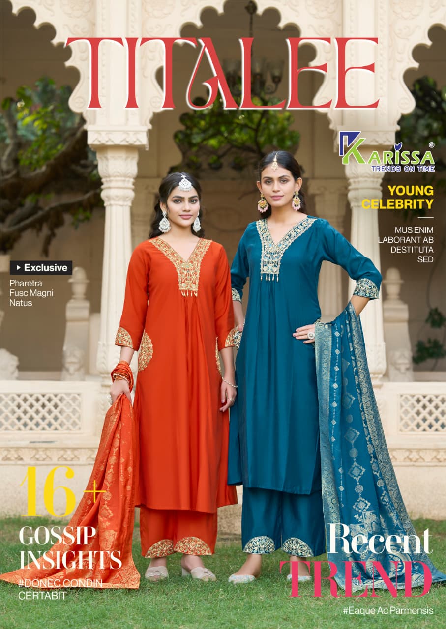 Karissa Titalee Viscose Roman Threadwork Kurti Pant And Dupatta