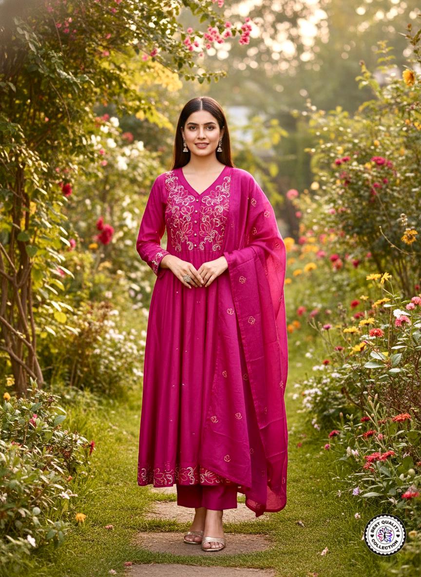 Lekha KL 1127 Chanderi Silk Embroidery Kurti Bottom With Dupatta