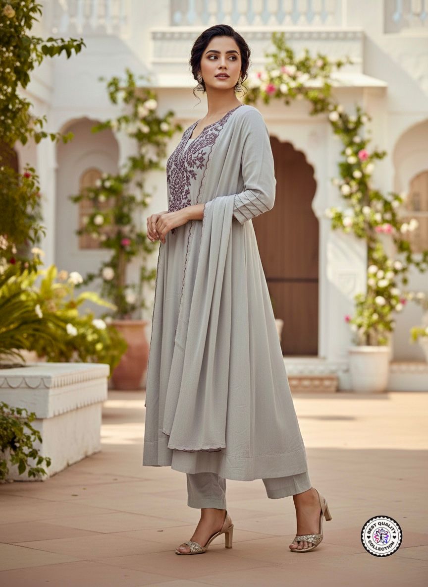 Lekha KL 6036 Muslin Cotton Embroidery Border Cut Work Kurti Bottom With Dupatta