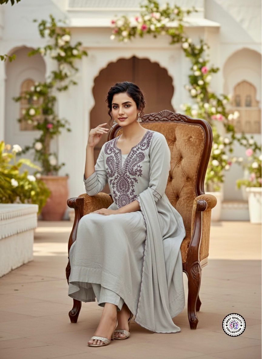 Lekha KL 6036 Muslin Cotton Embroidery Border Cut Work Kurti Bottom With Dupatta