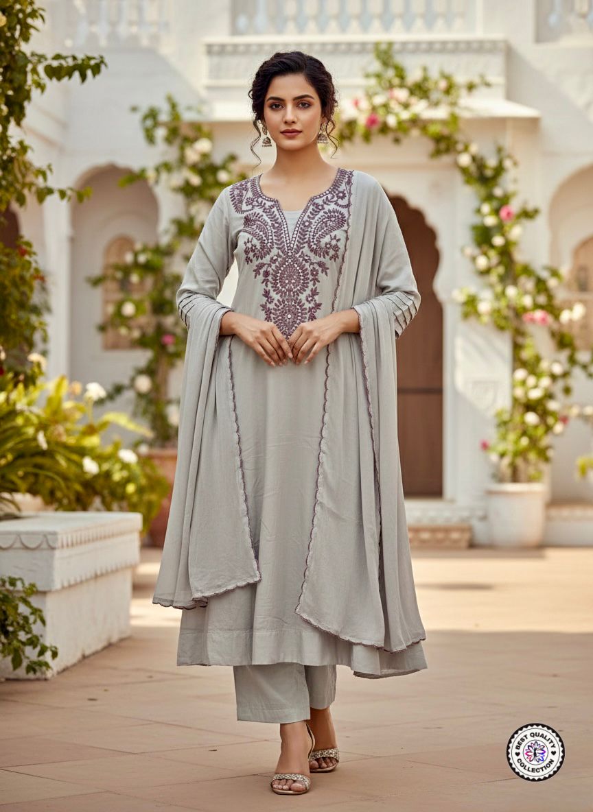 Lekha KL 6036 Muslin Cotton Embroidery Border Cut Work Kurti Bottom With Dupatta