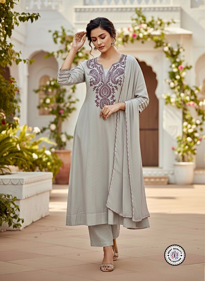 Lekha KL 6036 Muslin Cotton Embroidery Border Cut Work Kurti Bottom With Dupatta