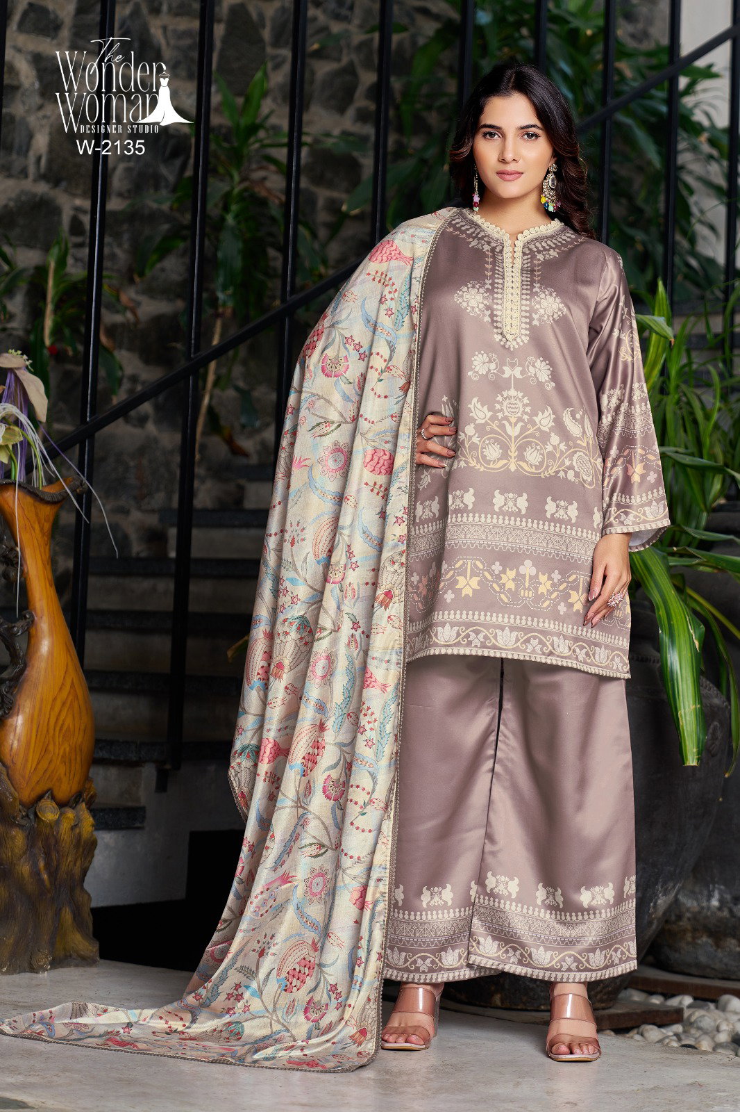 Wonder Women W 2135 Imported Satin Printed Top Bottom With Dupatta