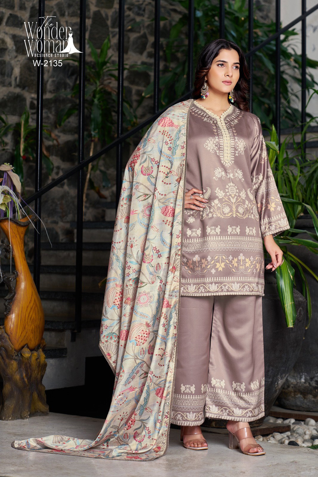 Wonder Women W 2135 Imported Satin Printed Top Bottom With Dupatta